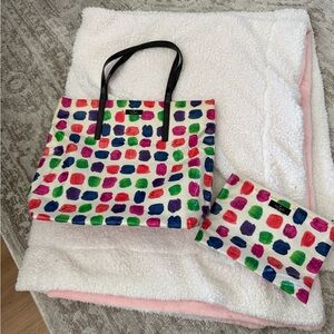 kate spade Multicolor Brushstroke Tote with Matching Pouch